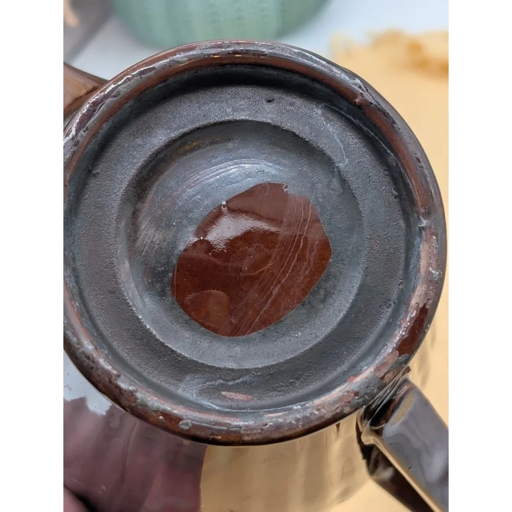 Vintage Mid Century Modern Drip Glaze Teapot Brown Ribbed Ceramic Tea Pot Japan
